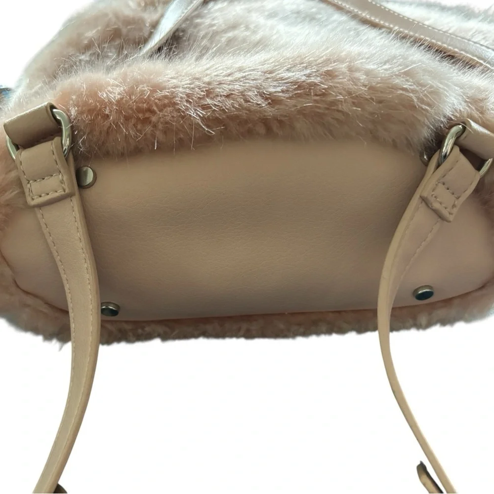 Zara Pink Faux Fur Fuzzy Pink Back Pack Faux Leather Pockets Wristlet NEW